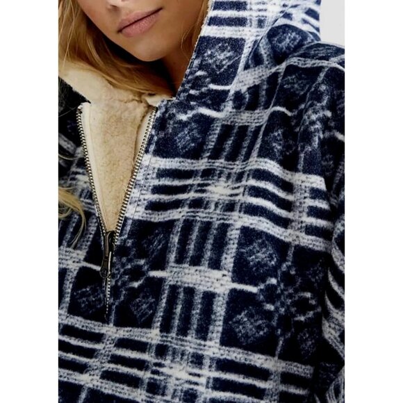 FREE PEOPLE PONCHO XS/S "MISS YOU" Hooded Jacket Winter PLAID BLUE NWOT - Picture 8 of 9